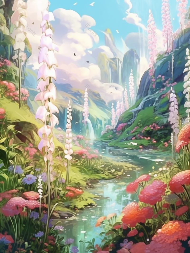 春天春季夏季夏天夏至蓝天白云野外河流花草绿色插画,插画/手绘图,插画/手绘图库,插画/手绘图下载,插画/手绘